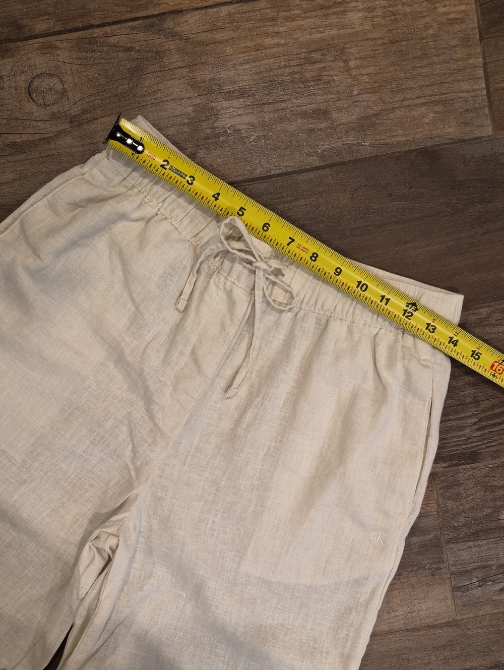 S/M Calvin Klein Linen & Cotton Wide Leg Pants, Elastic Drawstring Waist - Picture 8 of 11